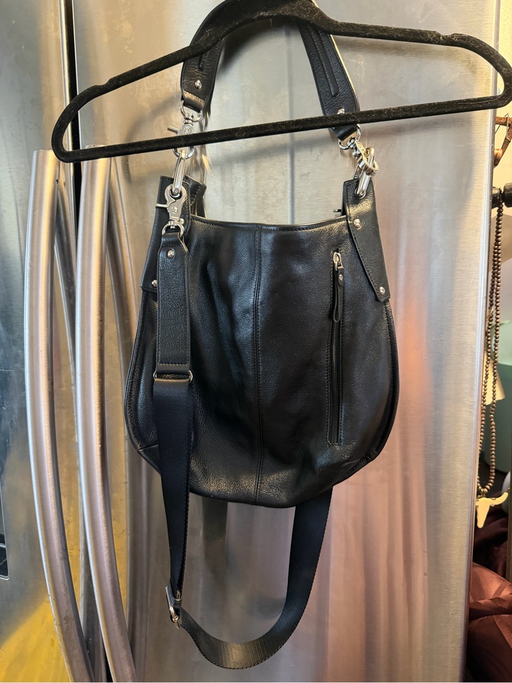 Classic Black Leather Crossbody Hobo Bag - Picture 2 of 3